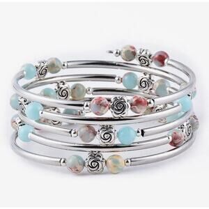 Sunwashed Shores 6mm Natural Stone Multi-Layered Bead Bangle Bracelet